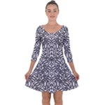 Monochrome Maze Design Print Quarter Sleeve Skater Dress