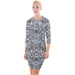 Monochrome Maze Design Print Quarter Sleeve Hood Bodycon Dress