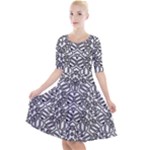 Monochrome Maze Design Print Quarter Sleeve A-Line Dress