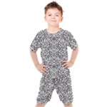 Monochrome Maze Design Print Kids  T-Shirt and Shorts Set