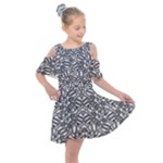 Monochrome Maze Design Print Kids  Shoulder Cutout Chiffon Dress