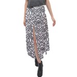 Monochrome Maze Design Print Velour Split Maxi Skirt