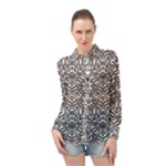 Monochrome Maze Design Print Long Sleeve Chiffon Shirt