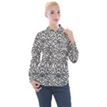 Monochrome Maze Design Print Women s Long Sleeve Pocket Shirt