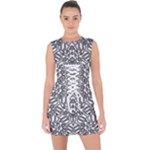 Monochrome Maze Design Print Lace Up Front Bodycon Dress