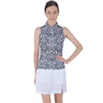 Monochrome Maze Design Print Women s Sleeveless Polo T-Shirt