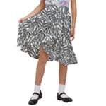 Monochrome Maze Design Print Kids  Ruffle Flared Wrap Midi Skirt