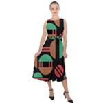Abstract Geometric Pattern Midi Tie-Back Chiffon Dress