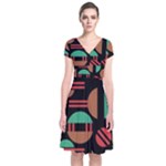 Abstract Geometric Pattern Short Sleeve Front Wrap Dress