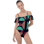 Abstract Geometric Pattern Frill Detail One Piece Swimsuit