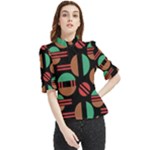 Abstract Geometric Pattern Frill Neck Blouse