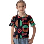 Abstract Geometric Pattern Kids  Cuff Sleeve Scrunch Bottom T-Shirt