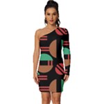 Abstract Geometric Pattern Long Sleeve One Shoulder Mini Dress