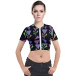 Abstract Pattern Flora Flower Short Sleeve Cropped Jacket