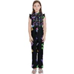 Abstract Pattern Flora Flower Kids  Sleeveless Ruffle Edge Band Collar Chiffon One Piece