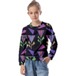 Abstract Pattern Flora Flower Kids  Long Sleeve T-Shirt with Frill 