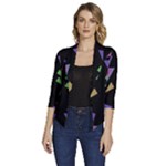 Abstract Pattern Flora Flower Women s Draped Front 3/4 Sleeve Shawl Collar Jacket