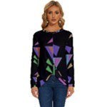 Abstract Pattern Flora Flower Long Sleeve Crew Neck Pullover Top