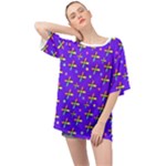 Abstract Background Cross Hashtag Oversized Chiffon Top