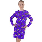 Abstract Background Cross Hashtag Long Sleeve Hoodie Dress