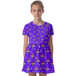 Abstract Background Cross Hashtag Kids  Short Sleeve Pinafore Style Dress