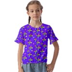Abstract Background Cross Hashtag Kids  Cuff Sleeve Scrunch Bottom T-Shirt
