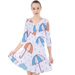 Rain Umbrella Pattern Water Quarter Sleeve Front Wrap Dress