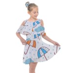 Rain Umbrella Pattern Water Kids  Shoulder Cutout Chiffon Dress
