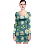 Drawing Flowers Meadow White Long Sleeve Bodycon Dress