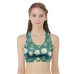 Drawing Flowers Meadow White Sports Bra with Border