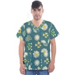 Drawing Flowers Meadow White Men s V-Neck Scrub Top