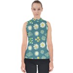 Drawing Flowers Meadow White Mock Neck Shell Top