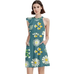 Cocktail Party Halter Sleeveless Dress With Pockets 