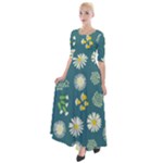 Drawing Flowers Meadow White Half Sleeves Maxi Dress