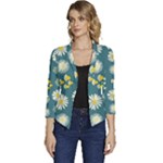 Drawing Flowers Meadow White Women s Casual 3/4 Sleeve Spring Jacket