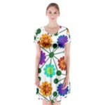 Bloom Plant Flowering Pattern Short Sleeve V-neck Flare Dress