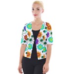 Bloom Plant Flowering Pattern Cropped Button Cardigan