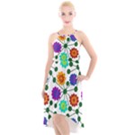 Bloom Plant Flowering Pattern High-Low Halter Chiffon Dress 