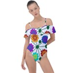Bloom Plant Flowering Pattern Frill Detail One Piece Swimsuit