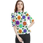 Bloom Plant Flowering Pattern Frill Neck Blouse