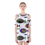Fish Abstract Colorful Shoulder Cutout One Piece Dress