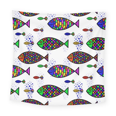 Fish Abstract Colorful Square Tapestry (Large) from UrbanLoad.com