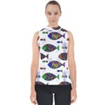 Fish Abstract Colorful Mock Neck Shell Top