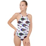 Fish Abstract Colorful High Neck One Piece Swimsuit