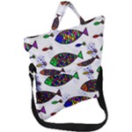 Fish Abstract Colorful Fold Over Handle Tote Bag
