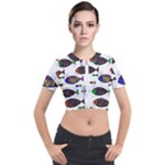 Fish Abstract Colorful Short Sleeve Cropped Jacket