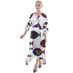 Fish Abstract Colorful Quarter Sleeve Wrap Front Maxi Dress