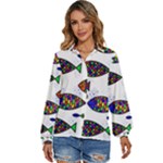 Fish Abstract Colorful Women s Long Sleeve Button Up Shirt