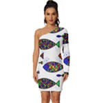 Fish Abstract Colorful Long Sleeve One Shoulder Mini Dress