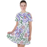 Bloom Nature Plant Pattern Short Sleeve Shoulder Cut Out Dress 